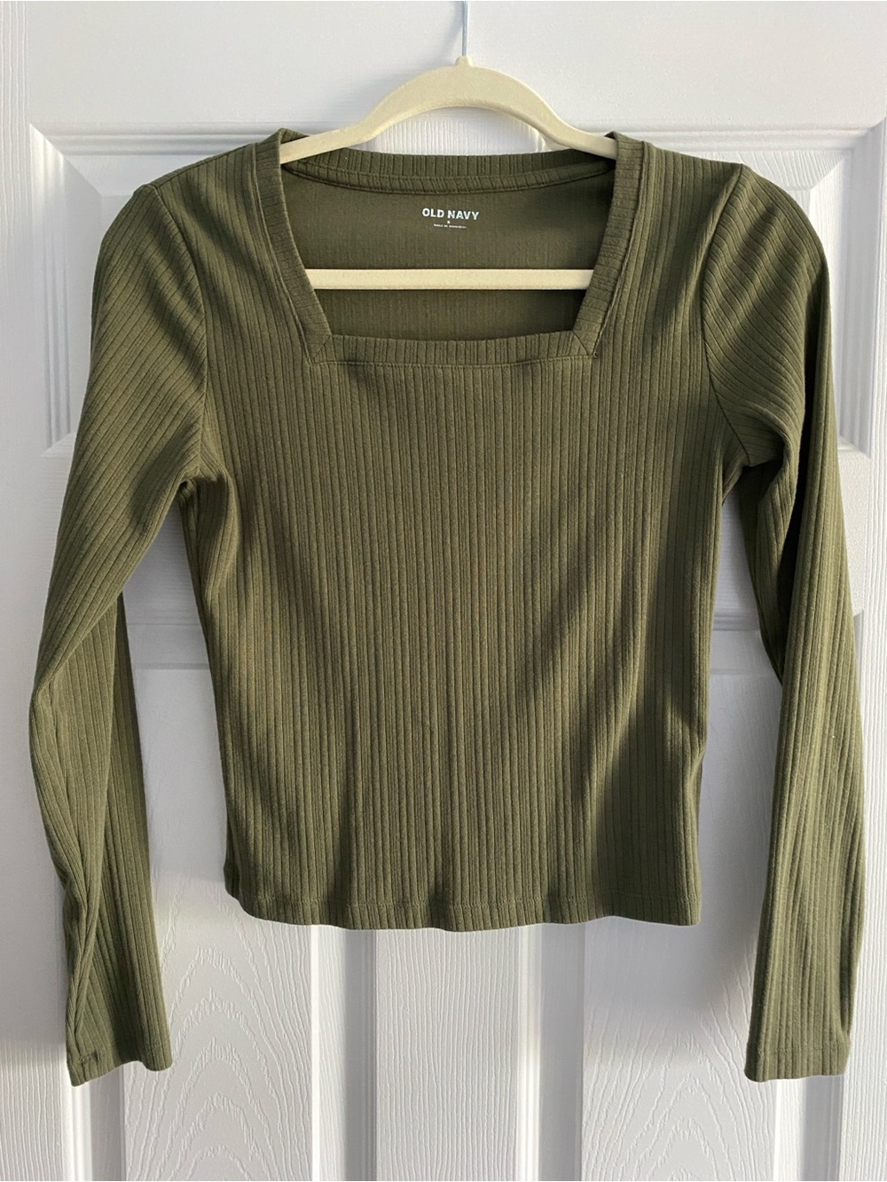Old Navy Olive Ribbed Square-Neck Long Sleeve Tee